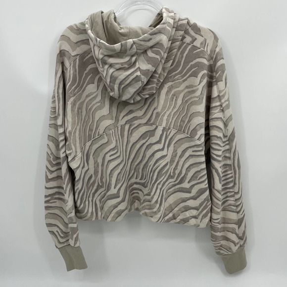 SWEATY BETTY Essentials Hoodie Womens Size M Tan Zebra Boxy Cropped Terry Lined - Picture 2 of 7